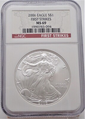 2006 $1 AMERICAN EAGLE SILVER (FIRST STRIKE) NGC MS69 1990783 094