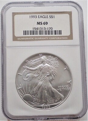 1993 $1 AMERICAN EAGLE SILVER NGC MS69 1541313 170