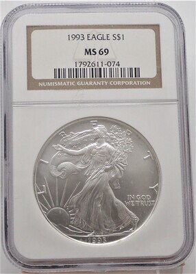 1993 $1 AMERICAN EAGLE SILVER NGC MS69 1792611-074