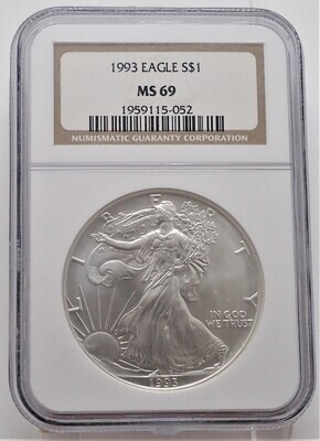 1993 $1 AMERICAN EAGLE SILVER NGC MS69 1959115 052
