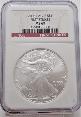 2006 $1 AMERICAN EAGLE SILVER (FIRST STRIKE) NGC MS69 1990835 388