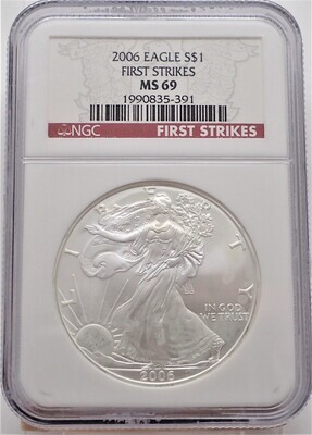 2006 $1 AMERICAN EAGLE SILVER (FIRST STRIKE) NGC MS69 1990835 391