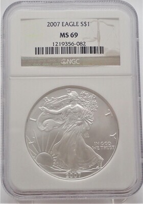 2007  $1 SILVER AMERICAN EAGLE NGC MS69 1219356 082