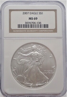 2007  $1 SILVER AMERICAN EAGLE NGC MS69 3076706 136