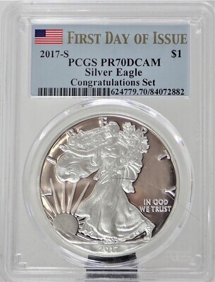 2017 S $1 SILVER AMERICAN EAGLE (FIRST DAY OF ISSUE) PCGS PR70 DCAM 624779 70 84072882