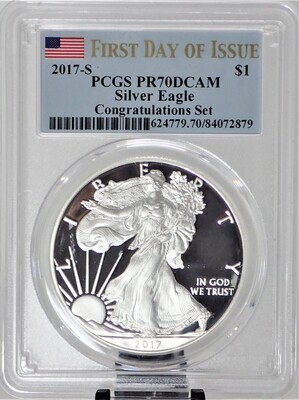2017 S $1 SILVER AMERICAN EAGLE (FIRST DAY OF ISSUE) PCGS PR70 DCAM 624779 70 84072879