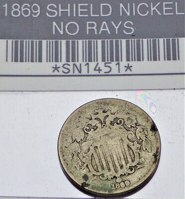 1869 SHIELD NICKEL SN1451