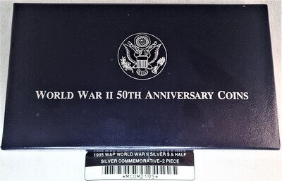 1995 W&P WORLD WAR II SILVER $ & HALF SILVER COMMEMORATIVE-2 PIECE MCOM2195
