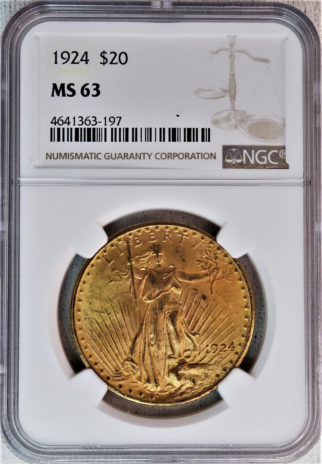 1924 $20 GOLD SAINT GAUDENS NGC MS63