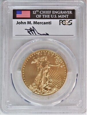 2016 W $50 GOLD PCGS SP70 - BURNISHED GOLD EAGLE - 30TH ANNIVERSARY - FIRST DAY OF ISSUE - DENVER - JOHN M. MERCANTI SIGNATURE