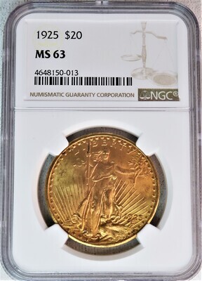 1925 $20 GOLD SAINT GAUDENS NGC MS63