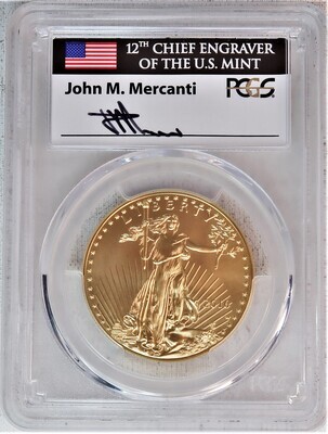 2016 W $50 GOLD PCGS SP70 - BURNISHED GOLD EAGLE - 30TH ANNIVERSARY - FIRST DAY OF ISSUE - DENVER - JOHN M. MERCANTI SIGNATURE