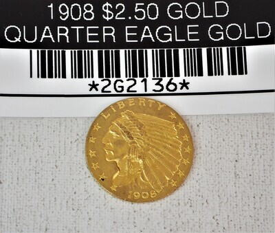 1908 $2.50 GOLD QUARTER EAGLE (INDIAN) GOLD