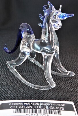 ROCKING PEGASUS GLASS FIGURINE CLEAR AND BLUE GLASS