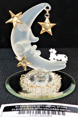 CRYSTAL MOON WITH METAL STARS MIRROR STAND WITH COLORED METAL