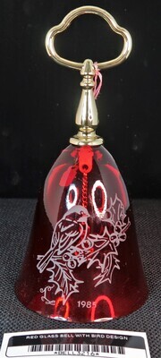 RED GLASS BELL WITH BIRD DESIGN