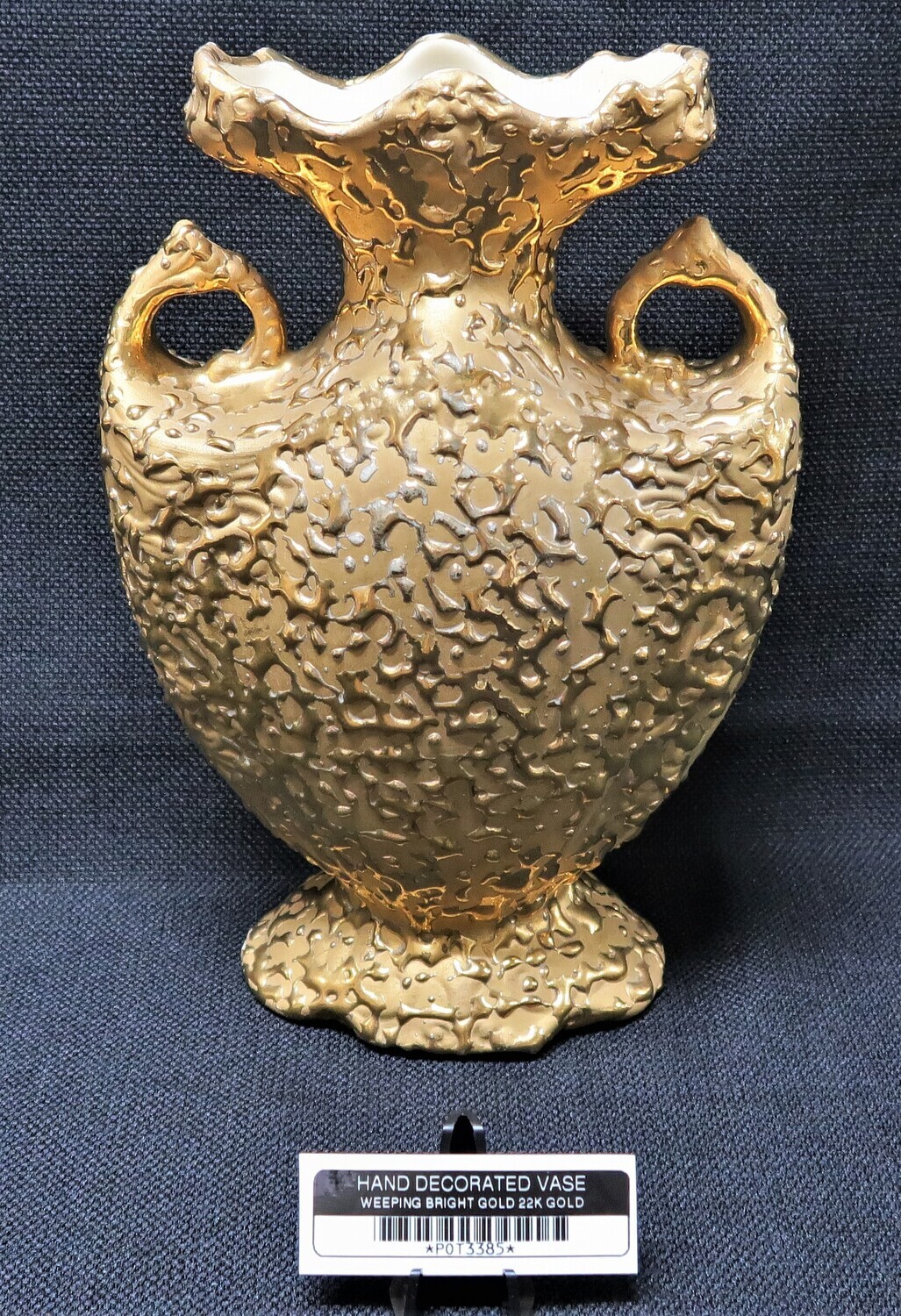 HAND DECORATED VASE WEEPING BRIGHT GOLD 22K GOLD POT3385