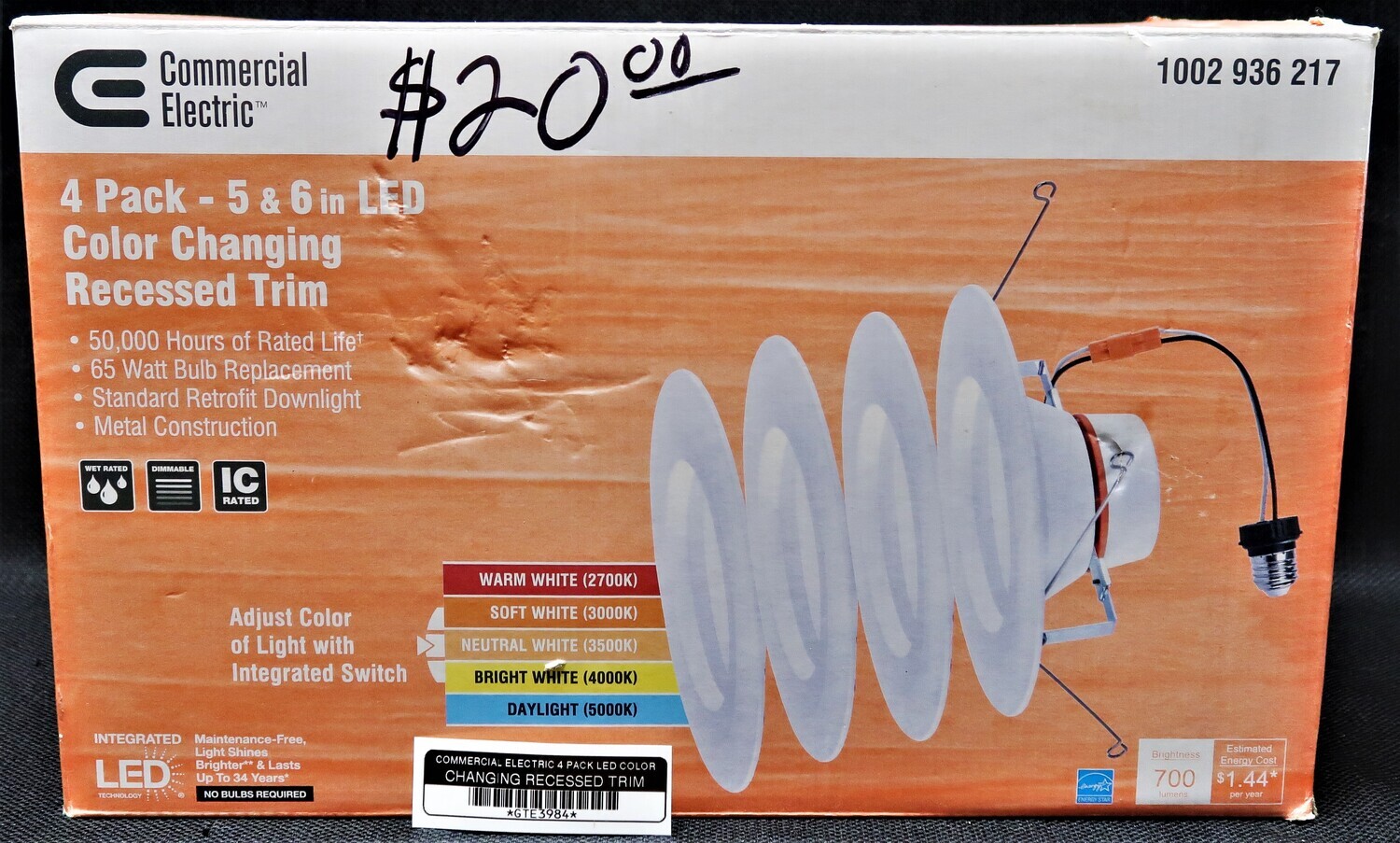 COMMERCIAL ELECTRIC 4 PACK LED COLOR CHANGING RECESSED TRIM