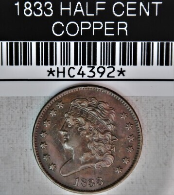 1833 HALF CENT COPPER
