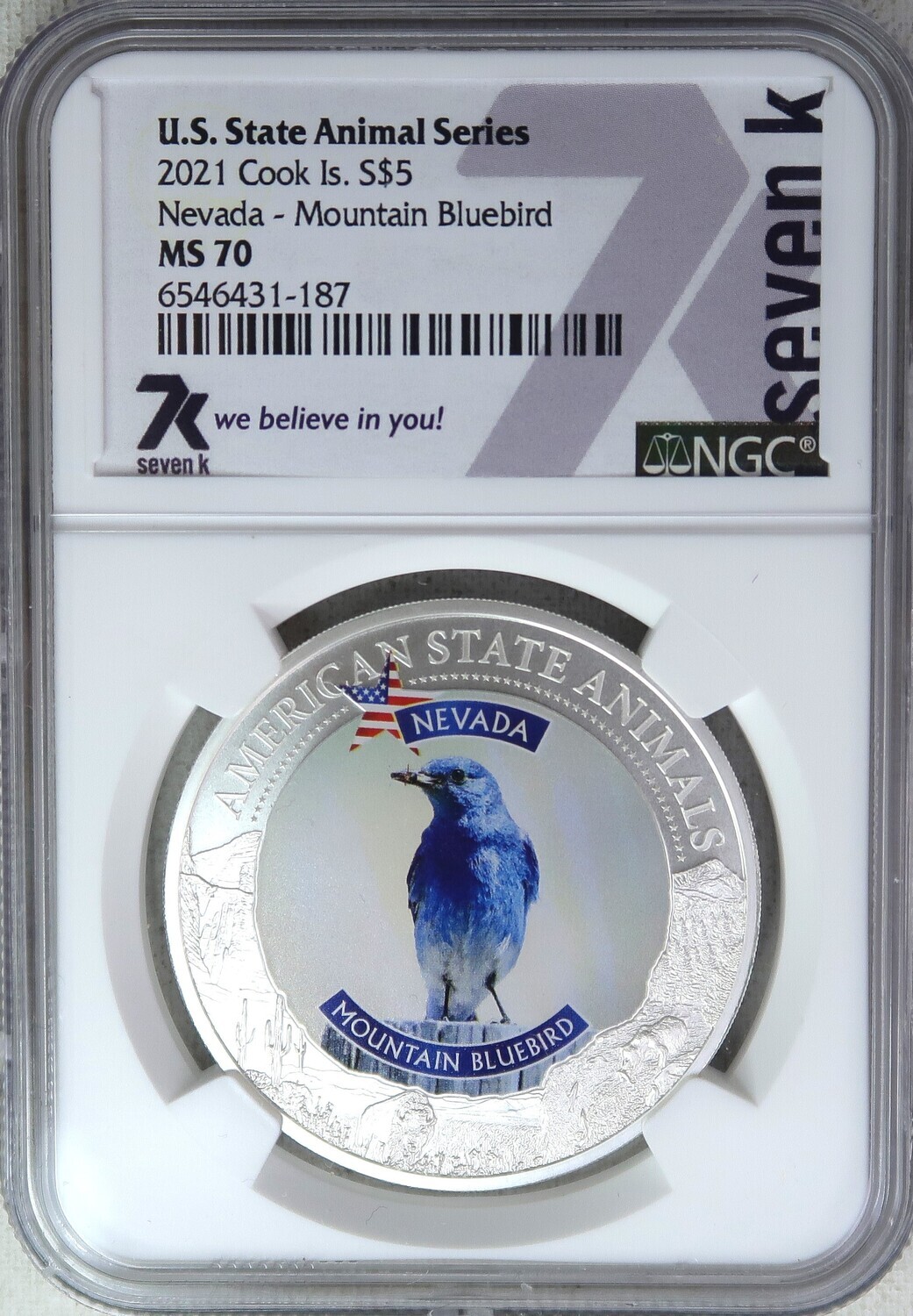 2021 COOK IS NEVADA MOUNTAIN BLUEBIRD FIVE DOLLAR SILVER NGC MS70