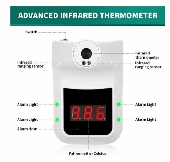 MAYWU Wall-Mounted Body Thermometer Non-Contact Infrared Thermometer for Company Factory Industrial Automatic Instantaneous Detection Intelligent High Temperature Alarm 