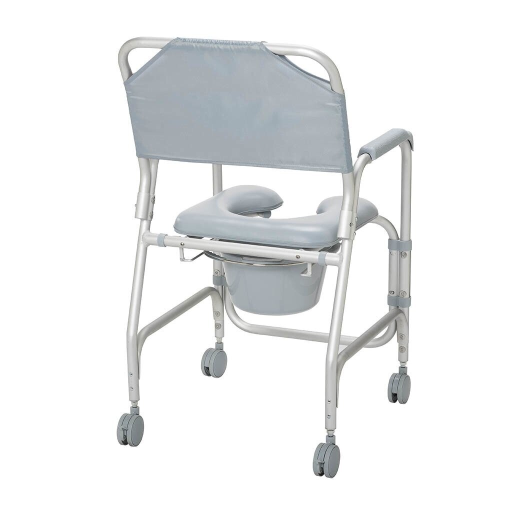 ALUMINUM SHOWER CHAIR AND COMMODE W/ WHEELS