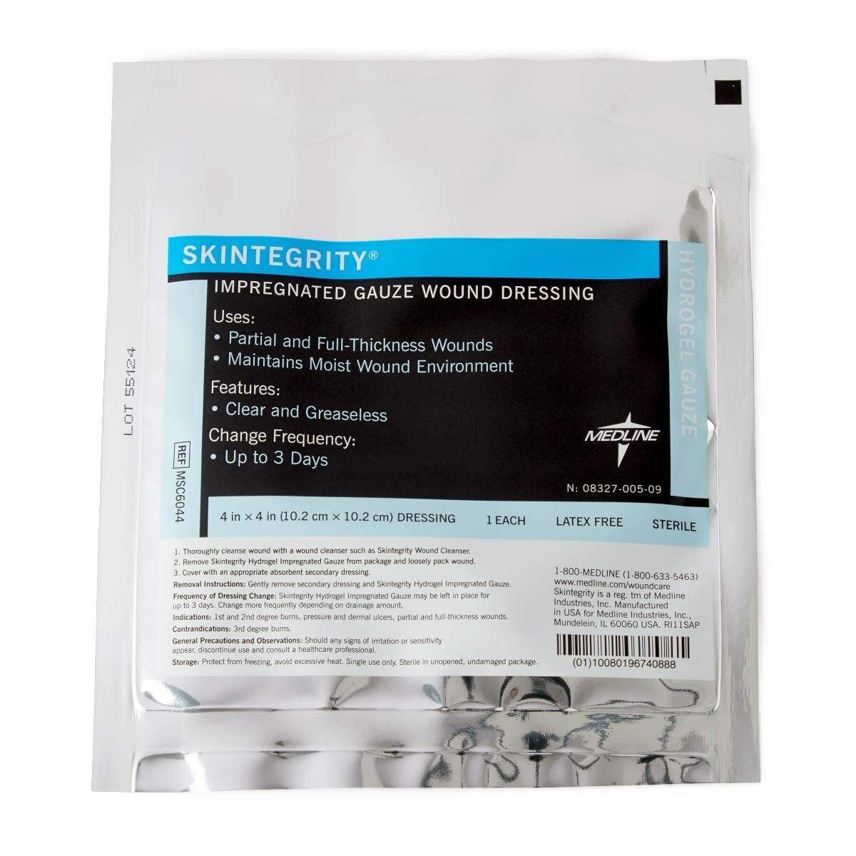 SKINTEGRITY HYDROGEL GAUZE WOUND DRESSING 4" X 4"