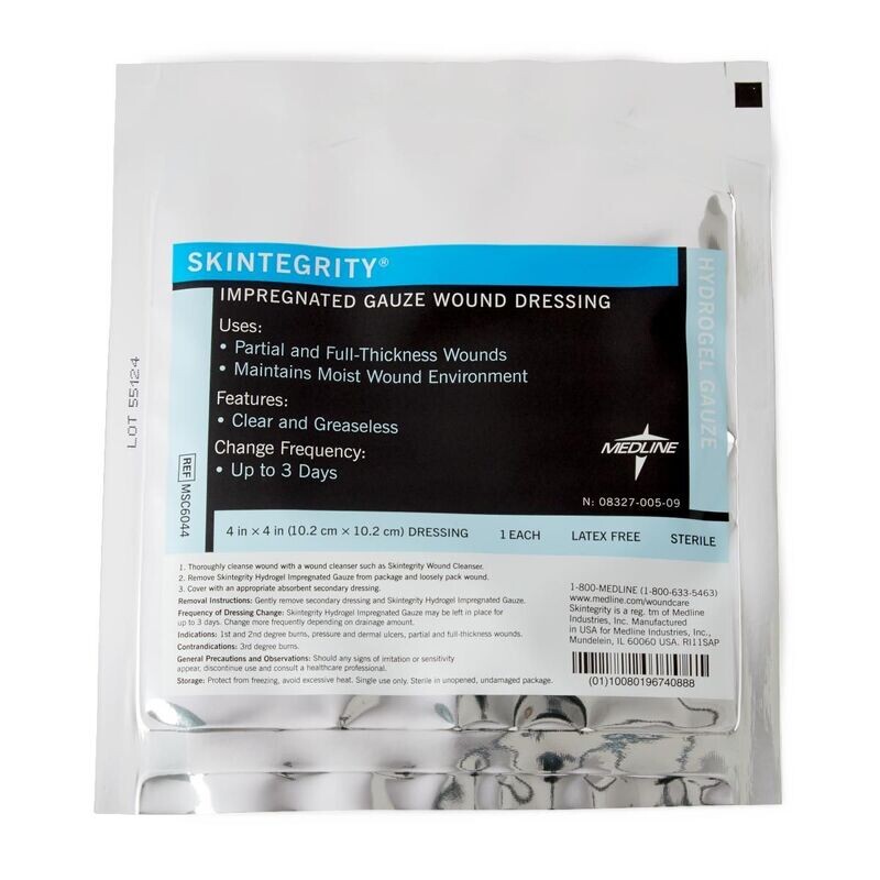SKINTEGRITY HYDROGEL GAUZE WOUND DRESSING 4" X 4"