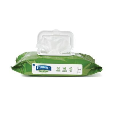 FITRIGHT ALOE SCENTED WET WIPES, FLIP TOP, 100/PK