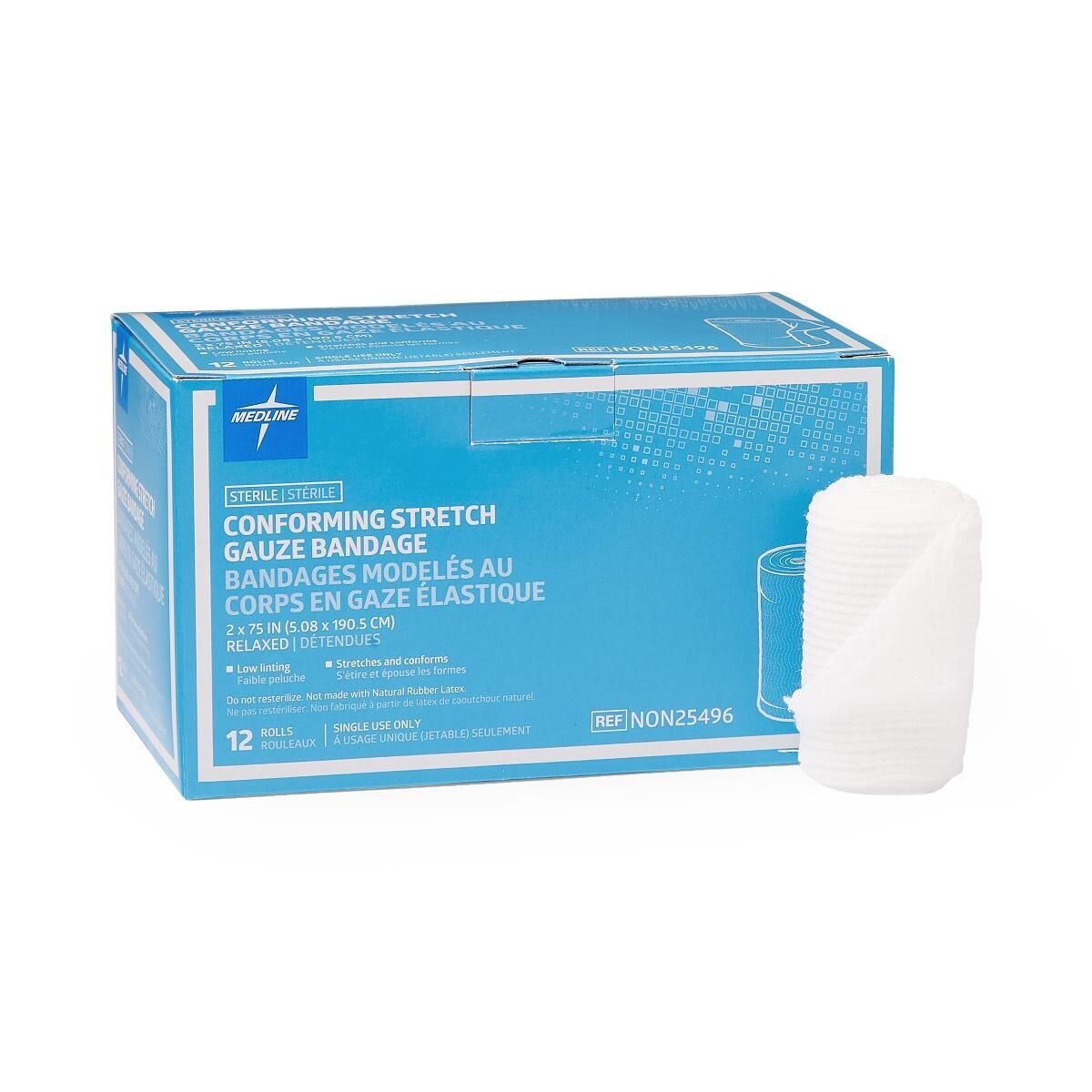 STERILE CONFORTING STRETCH GAUZE BANDAGES, 2" x 75", 12/BOX
