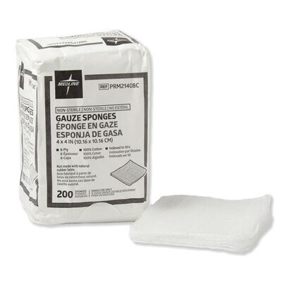 NON-STERILE GAUZE SPONGES, 12-PLY, 200/PK