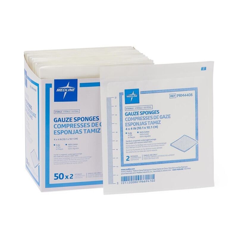 STERILE GAUZE SPONGE, 4" X 4" , 8-PLY, 50/ BOX