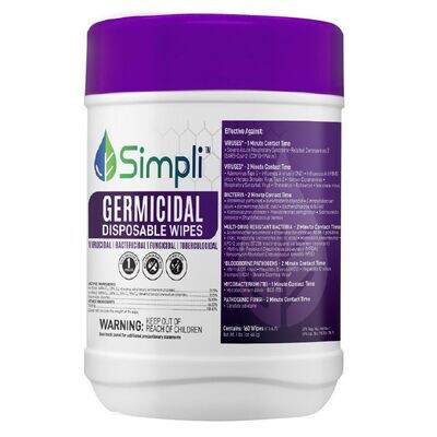 SIMPLI GERMICIDAL DISPOSABLE WIPES, 160 WIPES