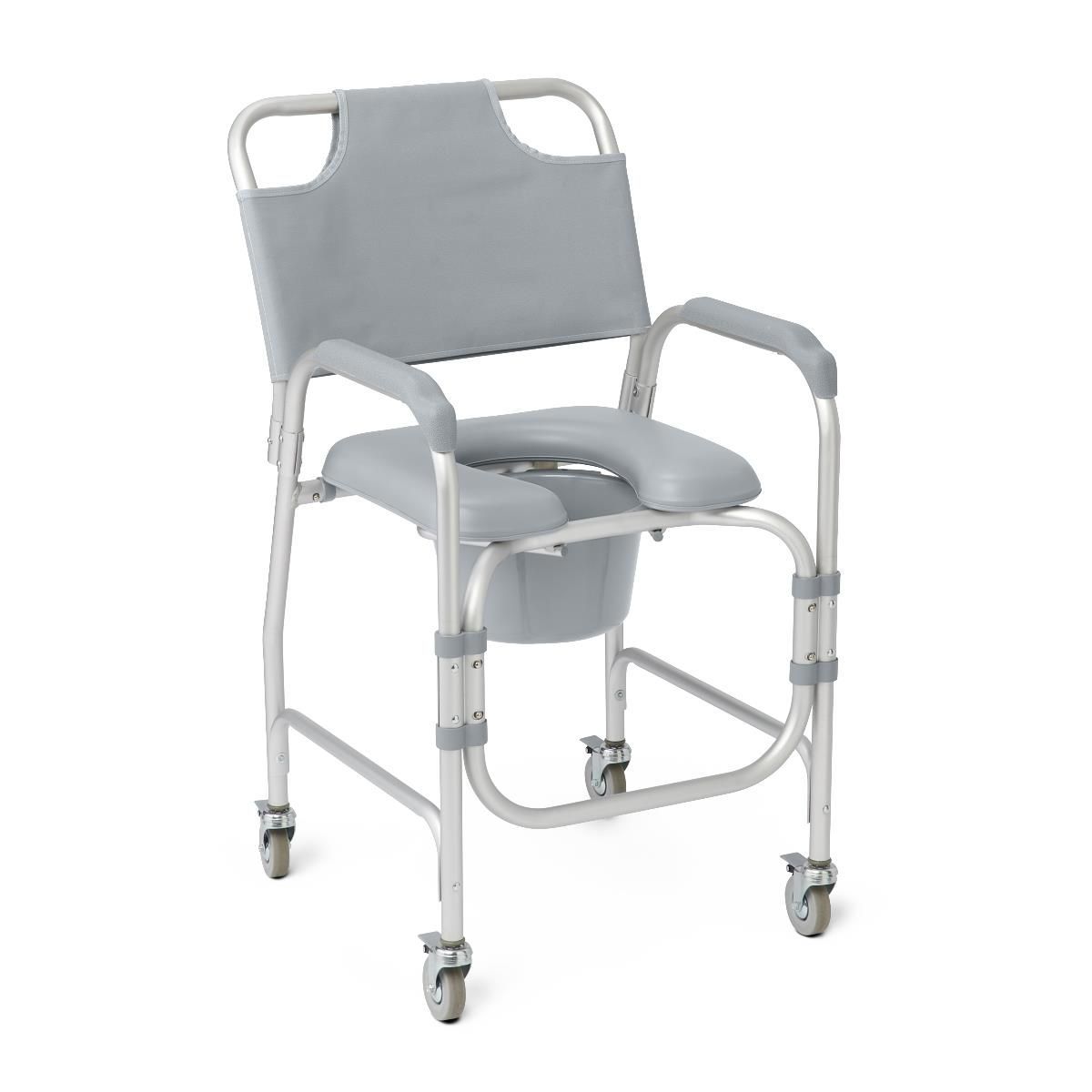 DLX ALUMINIUM COMMODE W/ WHEELS PADDED SEAT