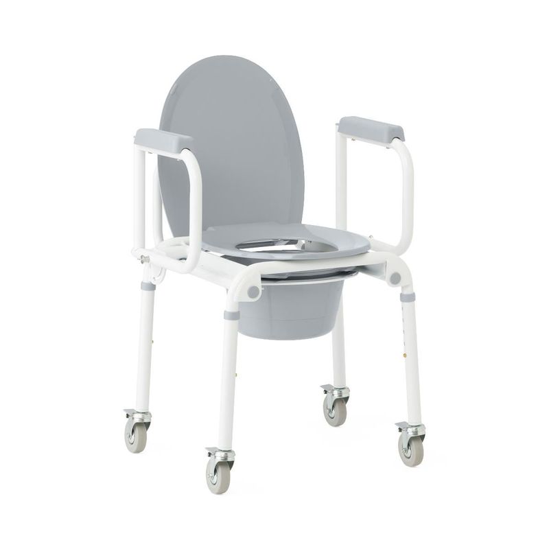 DLX ALUMINUM DROP ARM COMMODE W/ WHEELS
