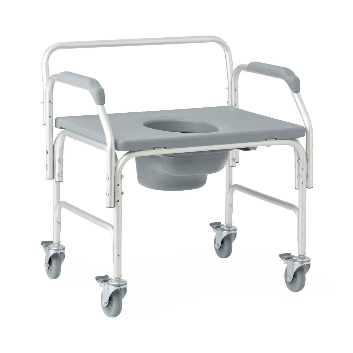 DLX ALUMINUM BARIATRIC DROP ARM W/ WHEELS COMMODE