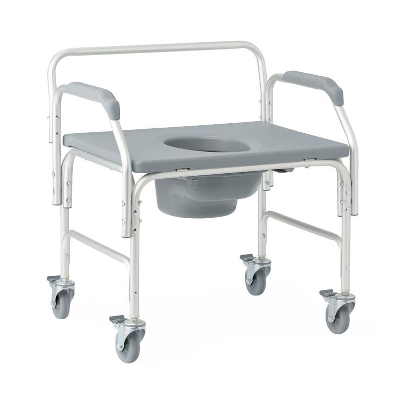 DLX ALUMINUM BARIATRIC DROP ARM W/ WHEELS COMMODE