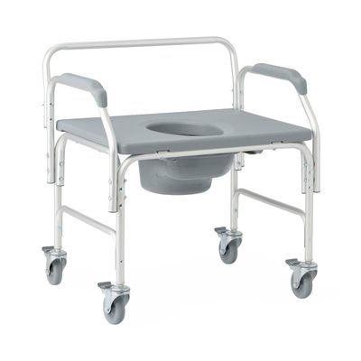 DLX ALUMINUM BARIATRIC DROP ARM W/ WHEELS COMMODE