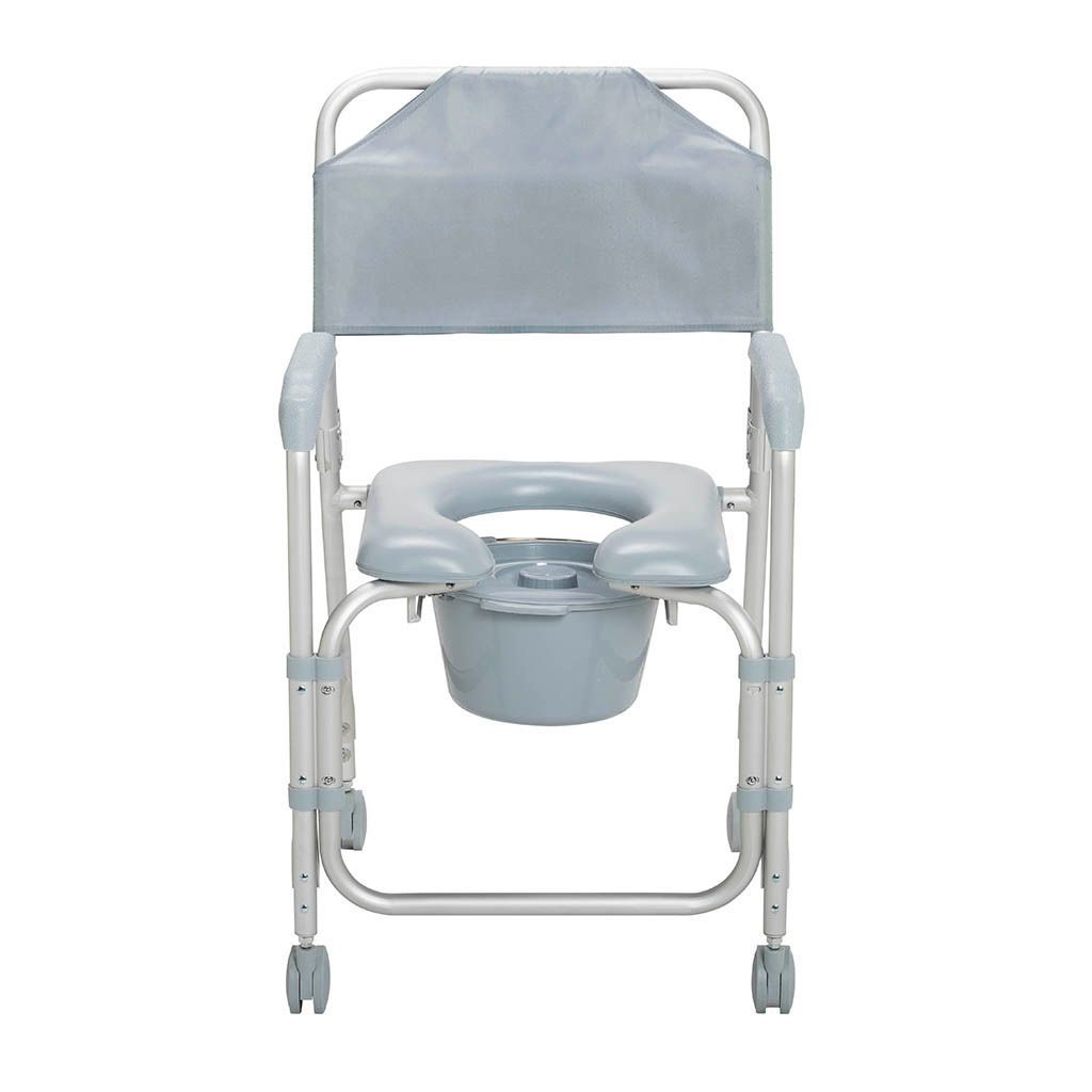 DLX ALUMINIUM COMMODE W/ WHEELS PADDED SEAT