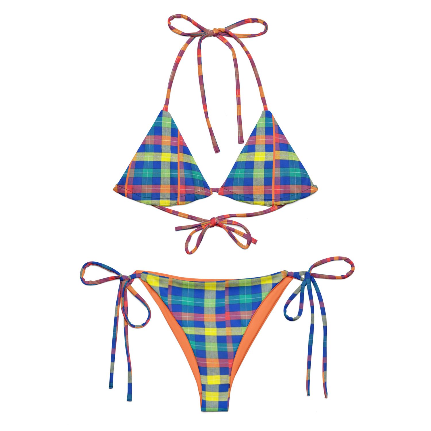 Plaid Madras All-over print recycled string bikini
