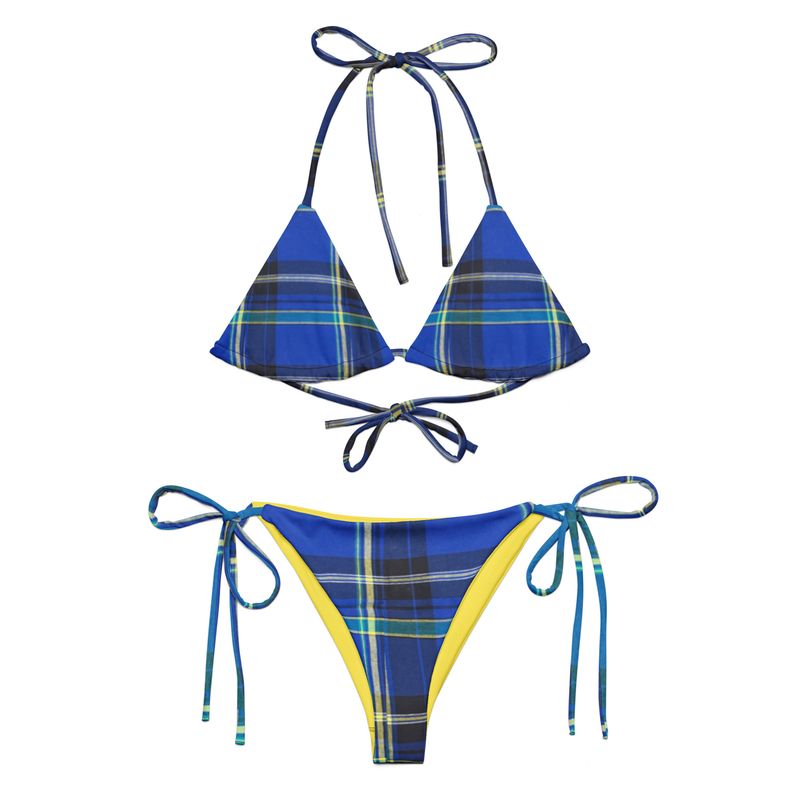 Blue Madras All-over print recycled string bikini