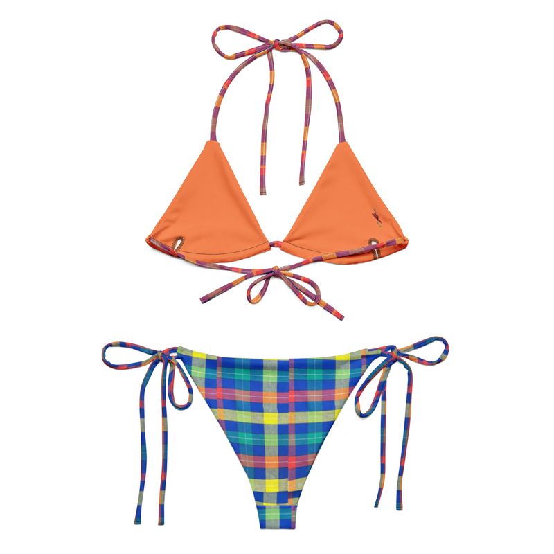 Plaid Madras All-over print recycled string bikini