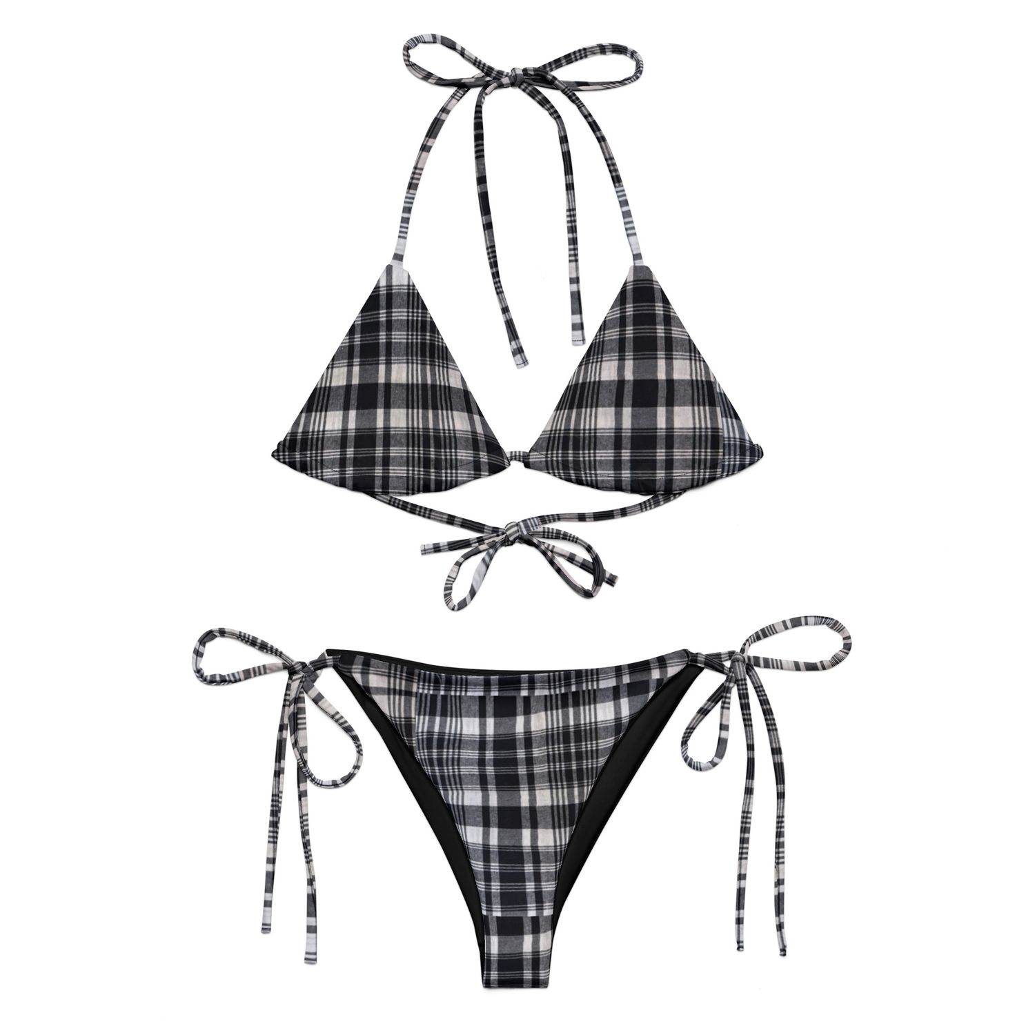 Black &amp; White All-over print recycled string bikini