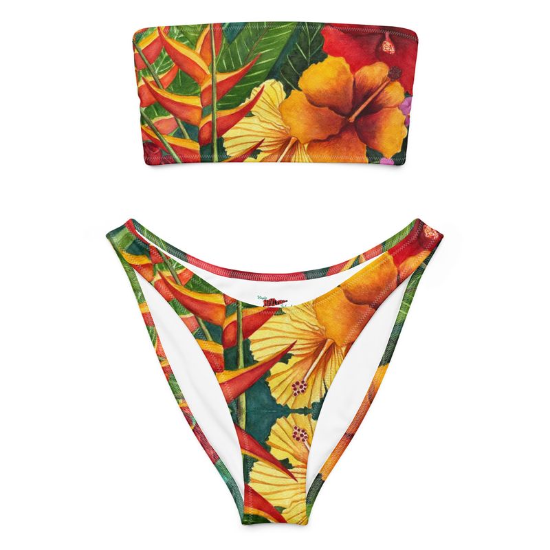 The Art of Hibiscus Floral Recycled bandeau bikini