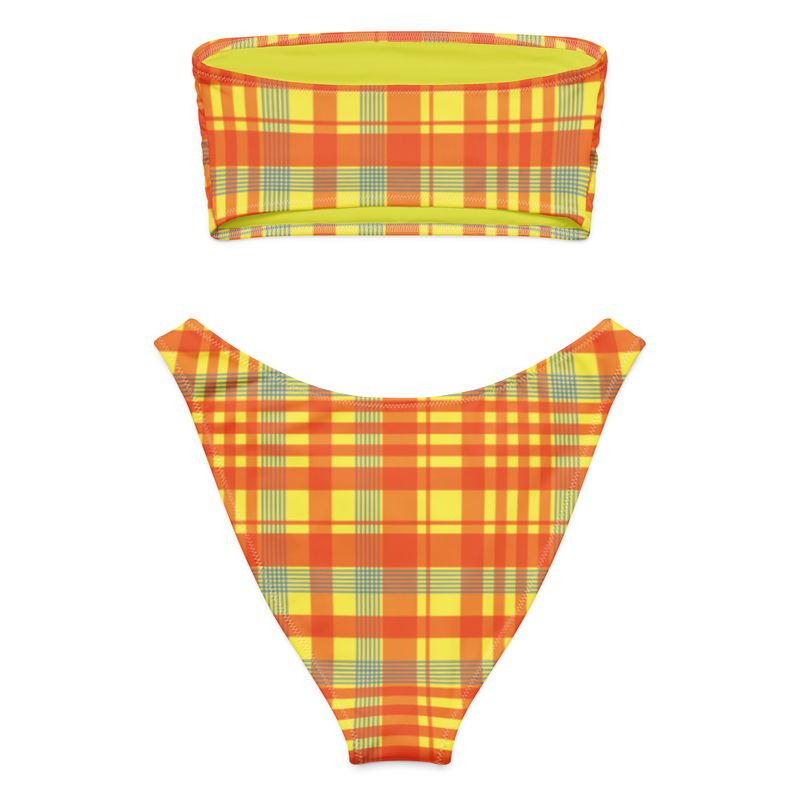 Orange Madras Recycled bandeau bikini