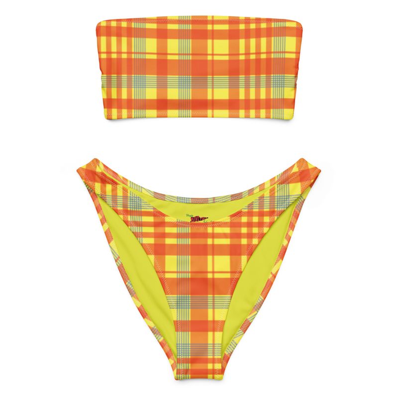 Orange Madras Recycled bandeau bikini