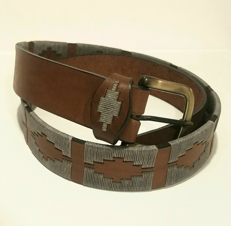 Leather stitched Polo Belt Gris 110CM (40-42&quot;)