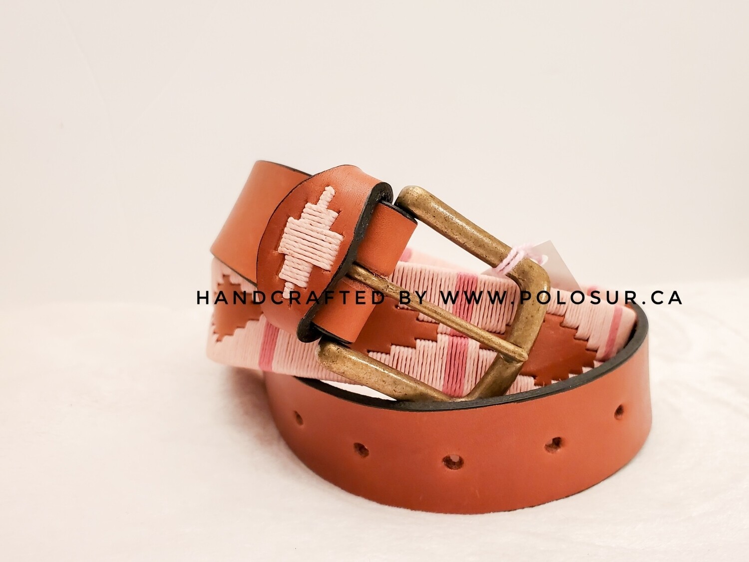 Leather stitched Polo Belt Soft Pink 90CM (32-34")