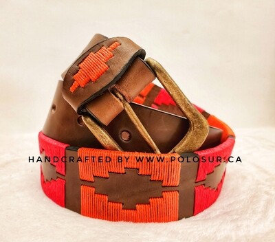 Leather stitched Polo Belt Sorrel 85CM (30-32&quot;)