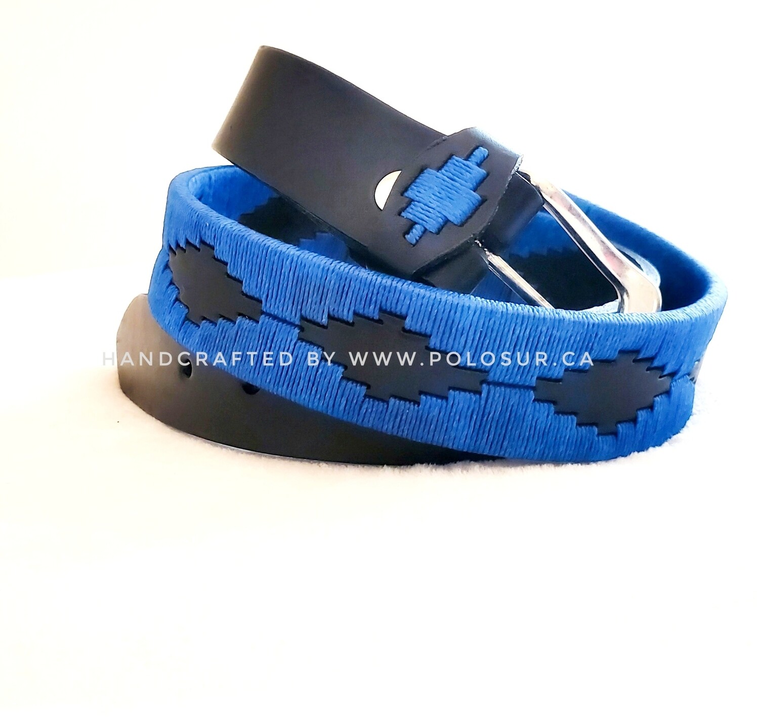 Leather stitched Polo Belt Blue 85CM (30-32")